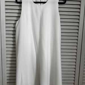 Zara White A-Line Midi Dress Crew Neck Pleated